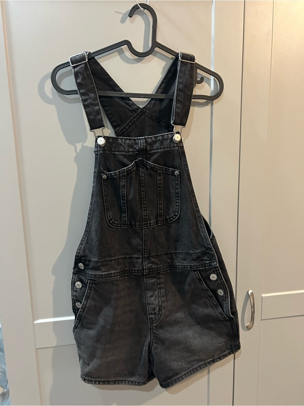 Black Denim Short Overalls